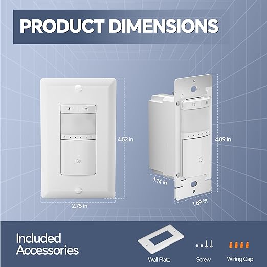 ECOELER Motion Sensor Dimmer Switch, Digital Dimmer Light Switches with PIR Sensor and Timer, Single Pole, Occupancy & Vacancy Modes, Neutral Wire Required, Wall Plate Included, White, 4Pack