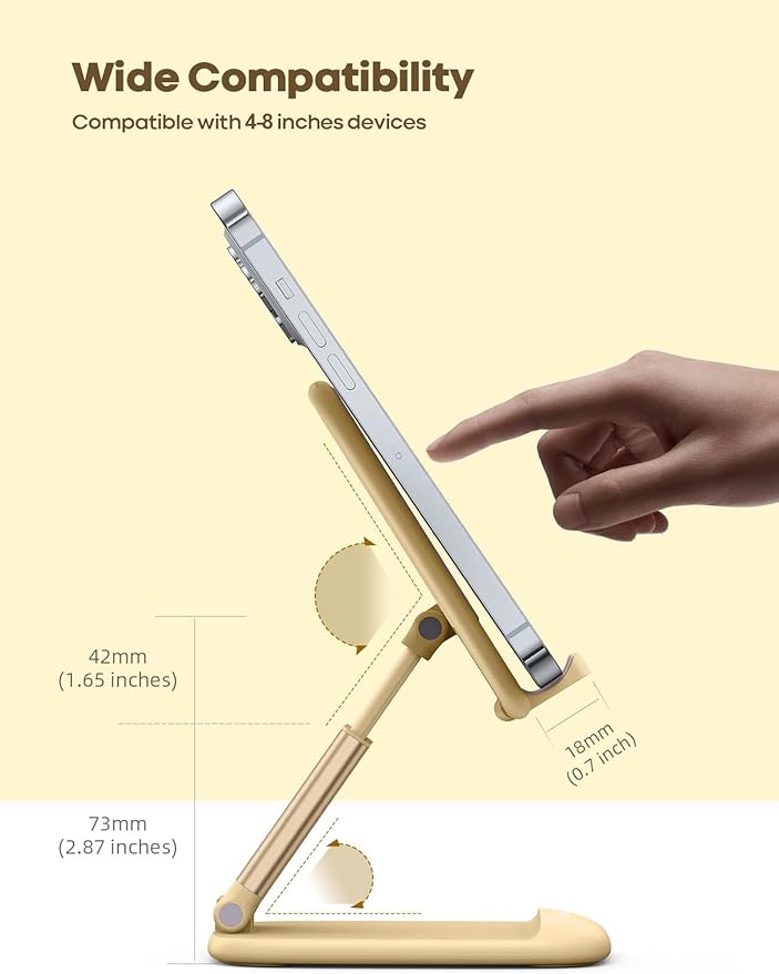 Lamicall Phone Stand for Desk - Telephone Stand Desk Accessories Desktop Office Must Have, Compatible with iPhone 17 16 15 14 13 Pro Max Mini, 12 11 XR X 8 7 6 Plus SE, 4-8'', Yellow