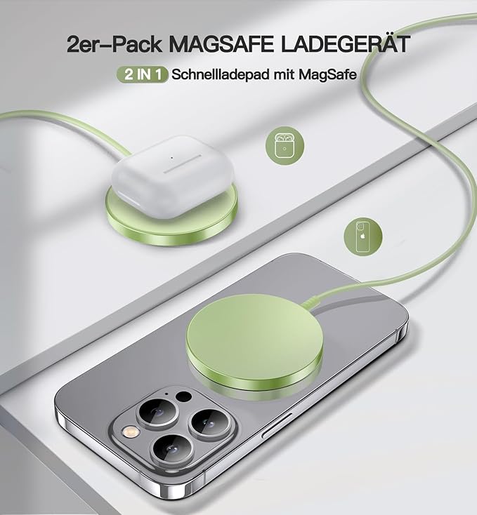 OANDYS Magnetic Wireless Charger 15W Fast Mag Safe Charger for 16/15/14/13/12 Series 2 Pack 5ft Cable Wireless Charging Pad for AirPods 3/2/Pro 2/Pro Mag-Safe Original Replacement