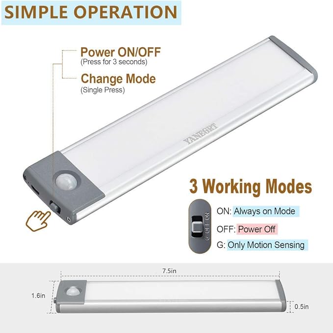 2 Pack Rechargeable Under Cabinet Lighting with Motion Sensor - 30 LED 10 Inch, Wireless USB-C Magnetic for Kitchen, Wardrobe Closet Lighting