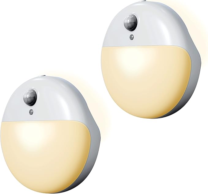 YUNLEX 2 Pack Amber Night Light, Battery Operated Night Light, 2.6" Small Sticky Lights, Dimming, 3 Light Modes, Motion Sensor Lights for Kids, Baby, Sleep, Bedroom, Bathroom, Toilet, Travel, Stairs
