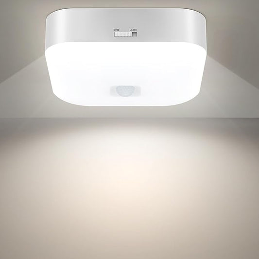 Yunaking Rechargeable Ceiling Light with Motion Sensor: Battery Operated LED Closet Light with Remote & Timing - Wireless Dimmable Magnetic Mount Shower Lamp for Bathroom/Stairs/Garage/Hallway