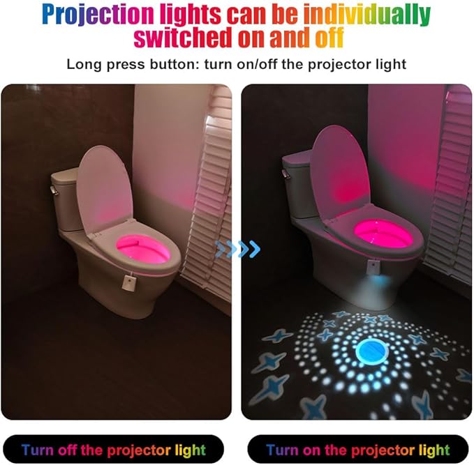 HOTUT Toilet Night Lights, 2PCS Motion Sensor with Star Projector, USB Rechargeable 16 Colors Changing LED Bowl Lights, Bathroom Accessories Decor, Funny Gift for Men, Women, Kids