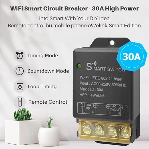 Ewelink 30A Hight Power WiFi Smart Switch 110V/120V/240V, APP Remote with Timer, Wireless DIY Mode for Home Automation, Compatible with Alexa & Google Home