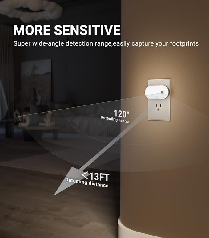 Lyridz 120LM Ultra Bright Plug-in Motion Sensor Night Light, Stepless Dimmable LED Nightlight, Always-On and Auto-Off, for Hallway, Stairs, Bathroom, Bedroom, Garage, Cool White (6-Pack)