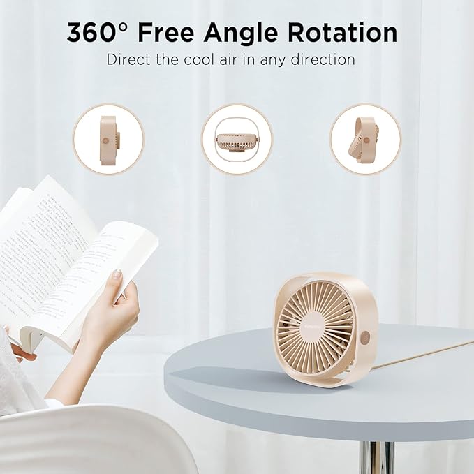 EasyAcc USB Small Desk Fan, Slumber Pod Fan [360°Rotatable &Powerful] 3 Speeds Portable Personal Table Travel Fan for Desk Cruise Ship Dorm Bedroom Office (No Battery)