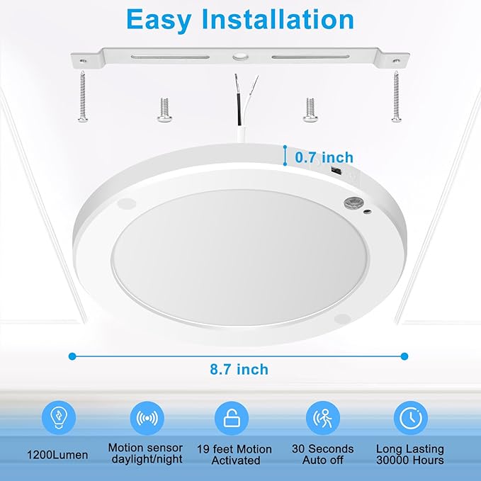 Motion Sensor Ceiling Light 15W 1200LM, ETL Listed, LED Flush Mount Round Lighting Fixture for Stairs, Porches, Closets, Basements, Hallways, Pantries, Laundry Rooms(4000K Cool White)