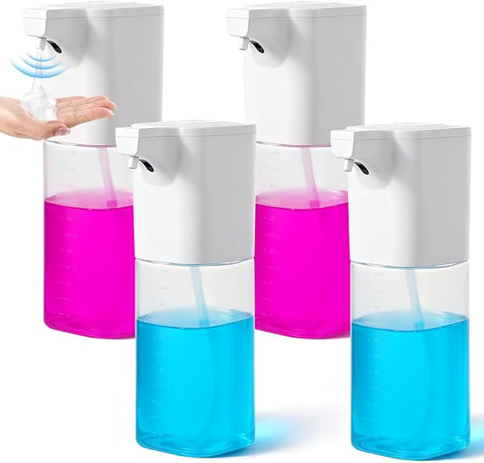 4 Pack Automatic Soap Dispenser Touchless Foaming Soap Dispenser 18.5oz/550ml 4-Level Adjustable Waterproof USB Rechargeable Dispenser Electric Wall Mounted for Bathroom Kitchen Dish Hand Soap