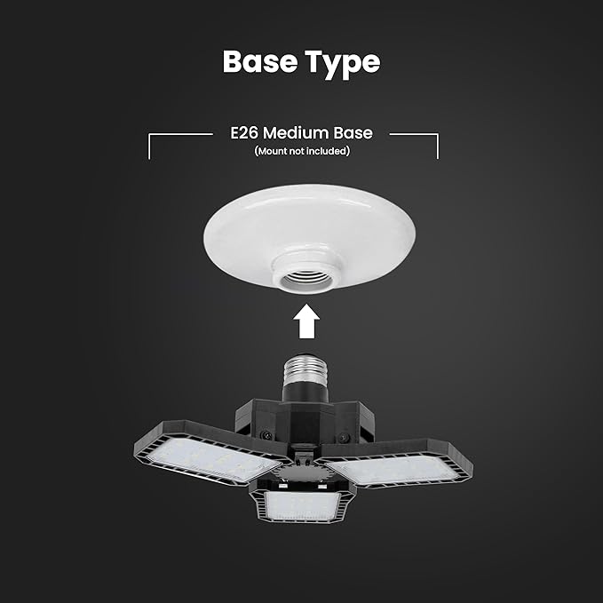 Feit Electric LED Garage Light, Multiple Adjustable Panels, E26 Base, Ideal for Garage, Workshop, Shed, 25,000-Hour Lifetime