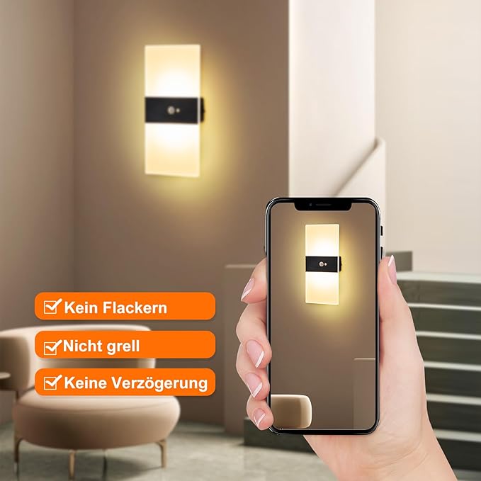 Motion Sensor Wall Light, Rechargeable LED Wall Sconce, Dimmable Magnetic Night Light, 3000K Warm White Wireless Lamp, Battery Powered Indoor Hallway Stairway Closet Bedroom,1-Pack