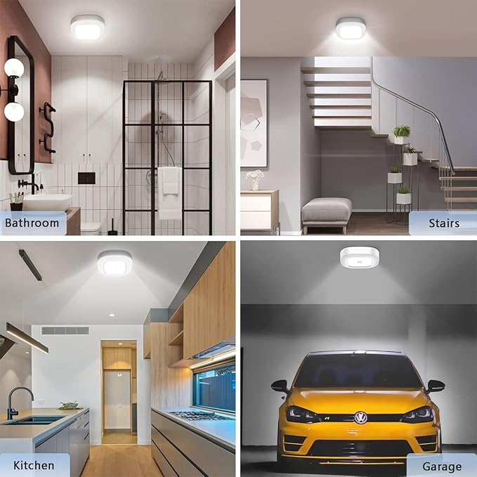 Battery Powered Motion Sensor Light Indoor with Remote, 300LM Dimmable Battery Operated Ceiling Light, 3000K&6000K Color Changeable Wireless Ceiling Light For Closets Shower Living Room Hallway Porch