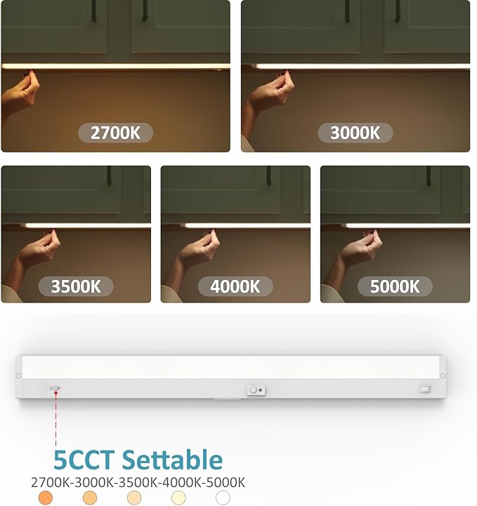 Leetdud Under Cabinet Lighting Motion Sensor Hardwired, 32 Inch 16W Dimmable, 5 CCT 2700/3000/3500/4000/5000K, Eyes Care Design Linkable Under Counter Lights for Kitchen, Sink, ETL Listed, White