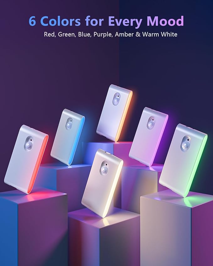 WILLED Motion Sensor Night Light, RGB & Warm White Stair Lights Indoor, Rechargeable Color Changing Night Light, Wireless Motion Sensor Light Indoor for Stair,Hallway,Bathroom,Cabinet,Kitchen,10 Pack