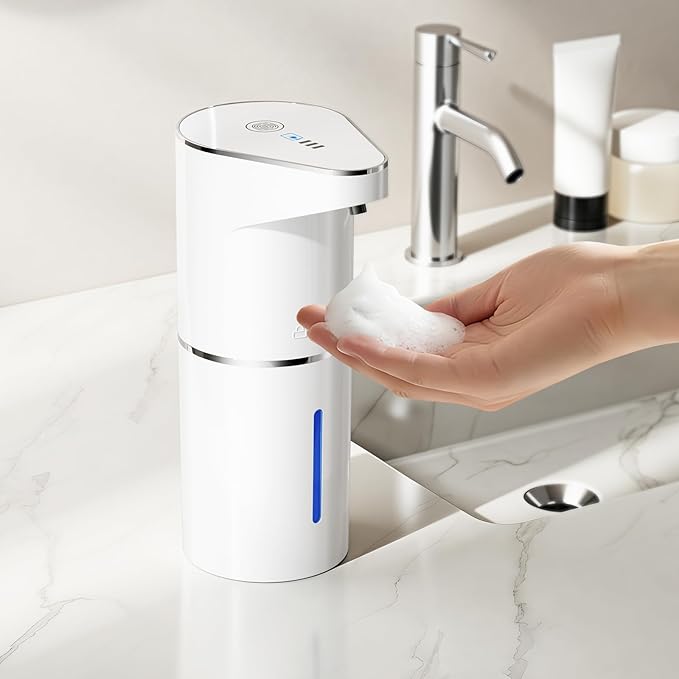 Fantictas Automatic Soap Dispenser,Touchless Hand Wall Mount Rechargeable 3 Gear Adjustable Electric Soap Dispenser 350ml with Infrared Motion Sensor for Bathroom,Kitchen,Office, White Foam
