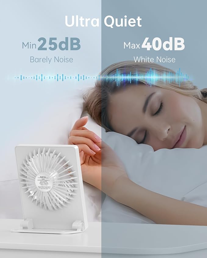 TriPole Mini Portable Desk Fan Rechargeable Ultra Quiet Small Fan 4.5 Inch Personal Travel Fan with 180° Tilt Folding and 3 Speeds Adjustable for Office Desktop Bedroom White
