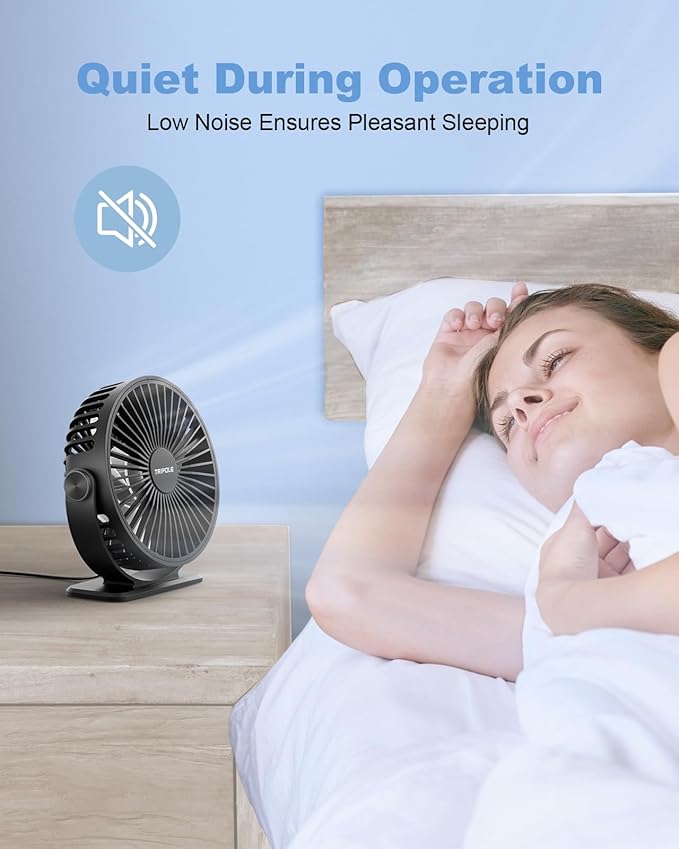 TriPole Desk Fan 2 Pack Black USB Powered Small Portable Fan, 3 Speeds Adjustable Strong Breeze Mini Personal Fan, 360° Rotation Quiet Plug In USB Fan for Desktop Bedroom Office Table Travel, 4.5in