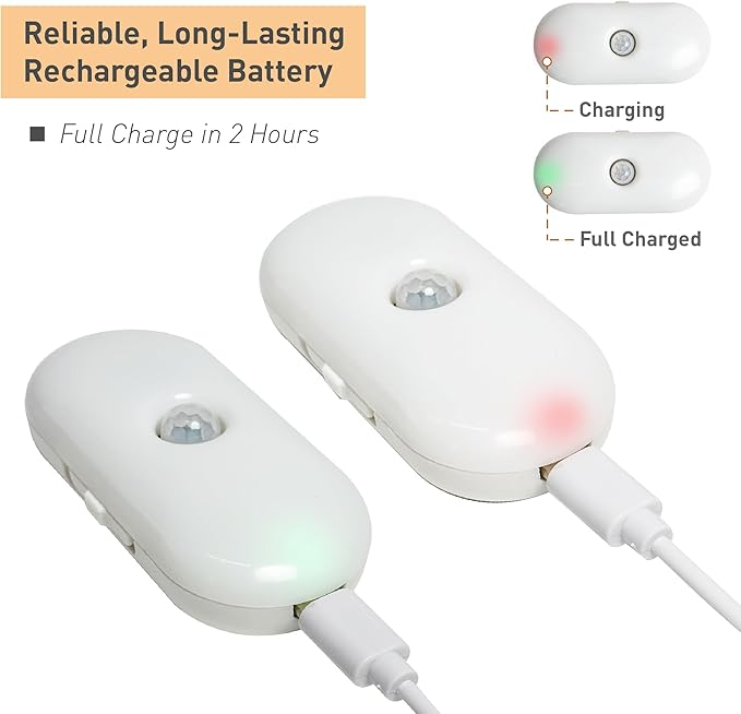 Rechargeable Motion Sensor Night Light, 2-Color White & Warm Toilet Light with Auto/On Mode, Magnetic & Adhesive Installation for Bathroom, Bedroom, Hallway (2 Pack)