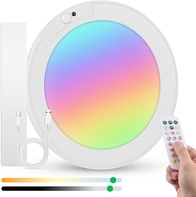 Bojim Rechargeable RGB Waterproof Shower Ceiling Light for Bathroom Inside, 12 Color Changing Motion Sensor Wireless LED Mood Battery Operated Wall Lights with Remote for Bedroom Party