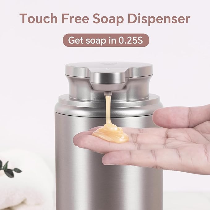 Automatic Soap Dispenser, Stainless Steel Hand Soap Dispenser for Bathroom Kitchen Rechargeable Touchless Hand Soap Pump 12 oz.