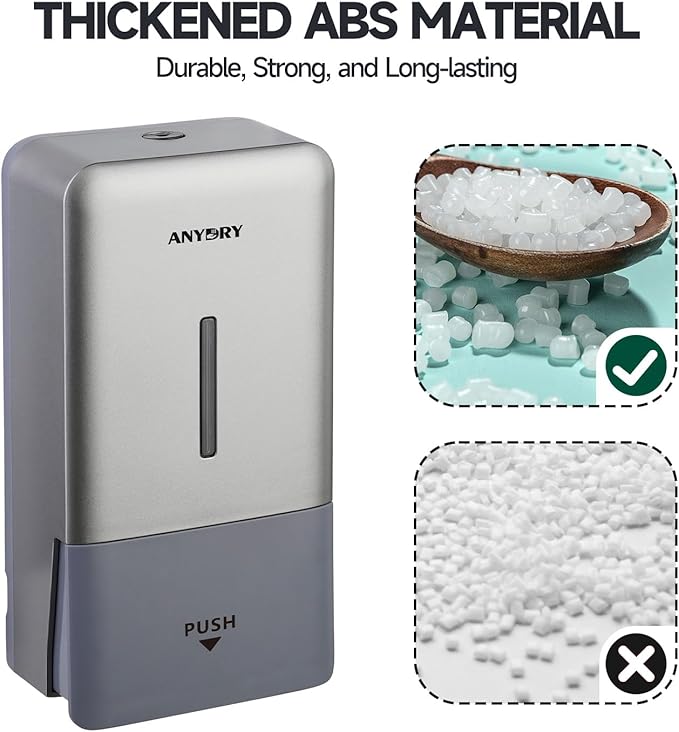 anydry 27oz (800 ml) Manual Wall Mounted Soap Dispenser, Ideal for Commercial Bathrooms Restaurants Hotels, Use with Liquid Hand Soap Shampoo, ABS Silver