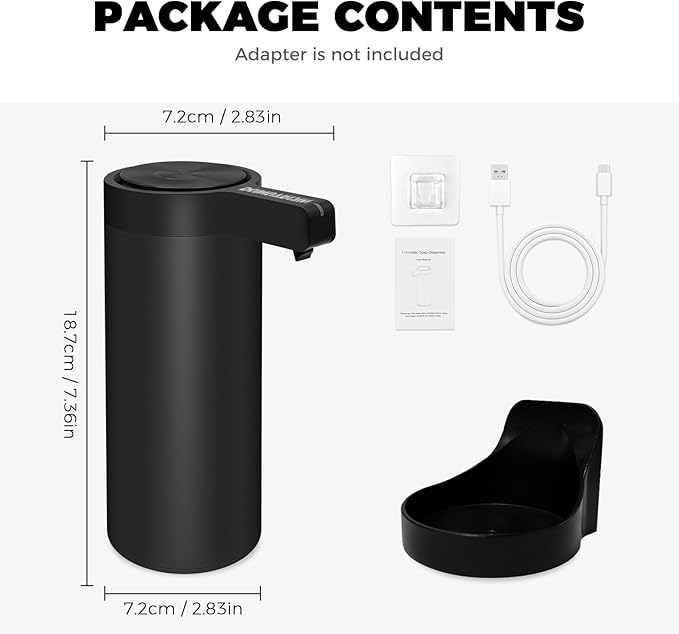 Touchless Automatic Soap Dispenser Wall Mount Stainless Steel with Sensor Infrared 9 oz Electric IPX5 Waterproof USB-C Charging Motion Sensor for Kitchen & Bathroom (Black)