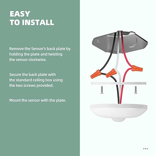 ECOELER PIR Ceiling Sensor Switch, Hard-Wired Occupancy Motion Sensor with Slim Design, 360 Degree Field of View High Bay Ceiling Motion Sensor, White, UL & FCC Listed