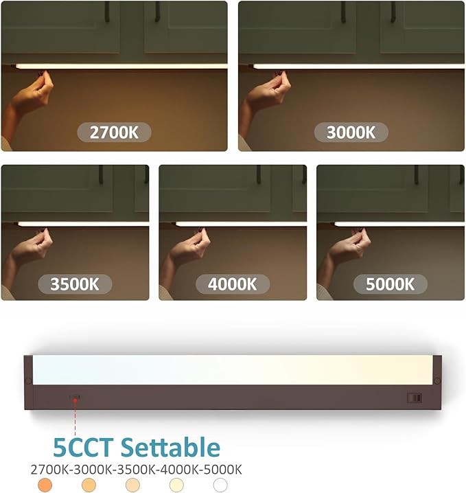 Leetdud LED Under Cabinet Lighting Hardwired or Plug in, 32 Inch 16W, Dimmable 5 Color 2700K/3000K/3500K/4000K/5000K, Linkable Eyes Care Design Counter Lights for Kitchen, Sink, ETL Listed, Bronze