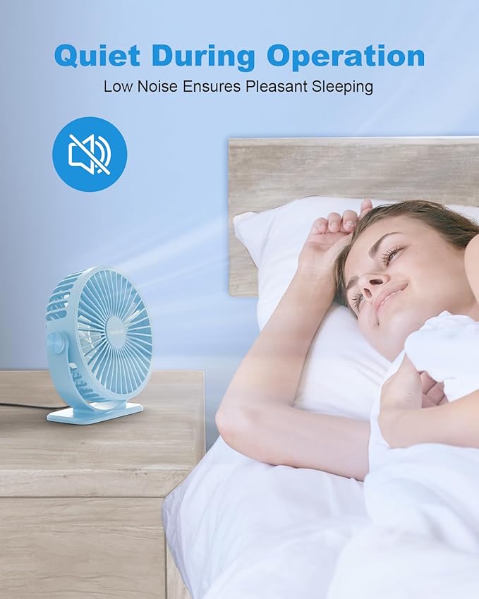 TriPole Small Desk Fan USB Powered Mini Portable Fan, 3 Speeds Strong Breeze Electric Fans, 360° Rotation Quiet Plug In Personal USB Cooling Fans for Desktop Bedroom Office Table Travel Cruise, Blue