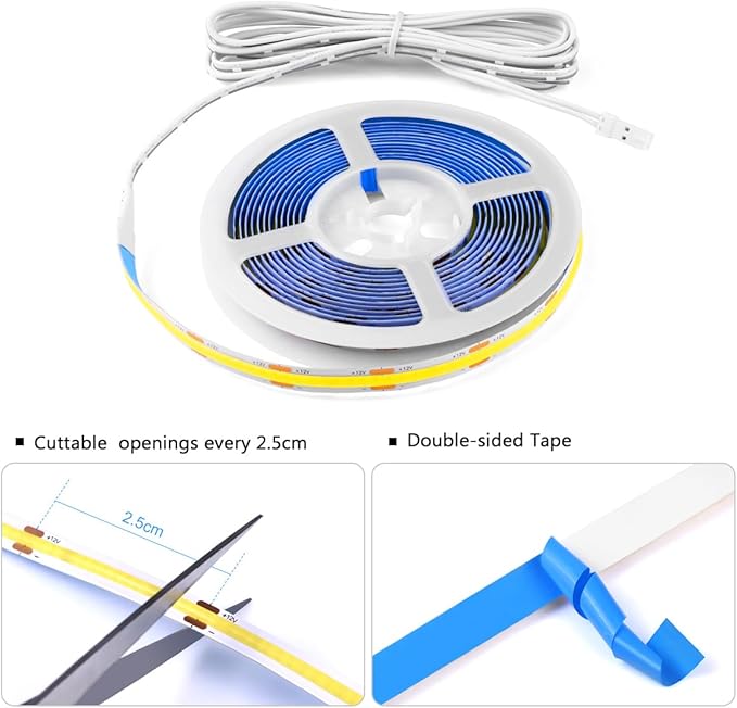 Under Cabinet LED Lighting kit, 6 PCS 6500K White LED Strip Lights Penetrable Wood Touch Dimmable COB LED Strip with 60W Adapter for Kitchen Cabinet,Counter,Shelf,TV Back,Showcase