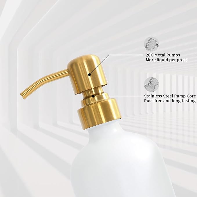 Prus Waso Gold Soap Dispenser Bathroom Set, Hand and Lotion Dispenser with Stainless Steel Pump, Perfect for Modern Bathroom Decor. (Gold)