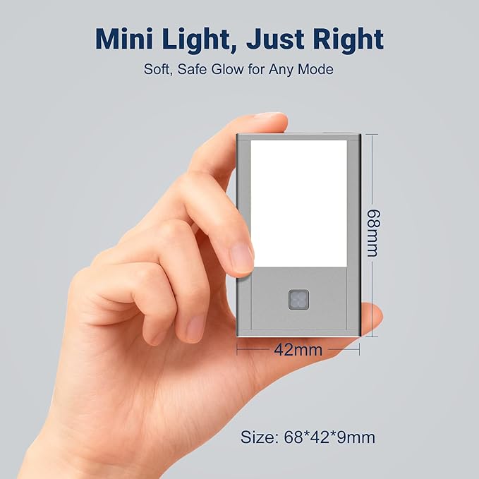 V4light Rechargeable Motion Sensor Night Lights, 8-Pack - Painted Grey Aluminum Alloy, Ultra-Compact Magnetic Mount, 3000K Warm White Glow, Ideal for Hallways, Bedrooms, Stairs & Nightly Use