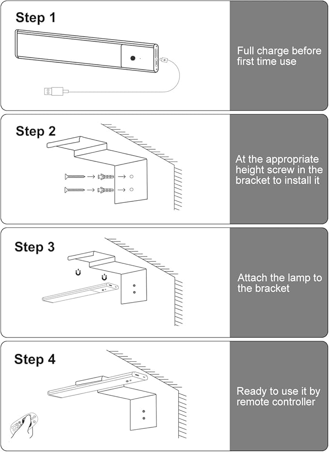 Wireless Picture Light for Wall, Rechargable Picture Light for Wall with Remote,3 Color Temperature 12'' Dimmable Magnetic,64 LED Art Light with Motion Sensor for Wall Painting, Frame, Portrait, Room