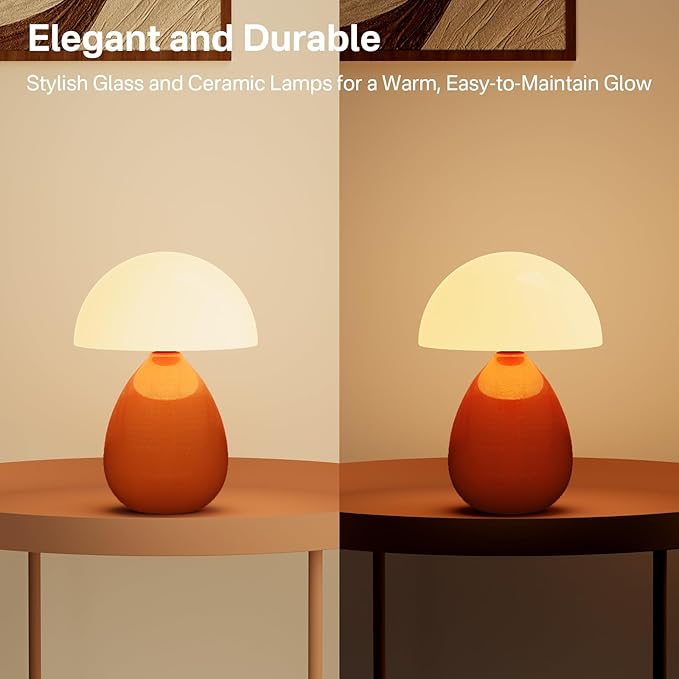 Dawnwake Mushroom Lamp Table Lamp for Bedroom,Ice Crackle Desk Lamp Bedside Small Lamps for Living Room Night Stands,Table Lamps Cute Modern Mid Century Lamps (Orange-Ice Crackle)