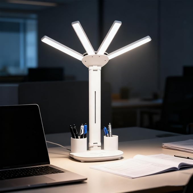 Led Desk Lamp Adjustable Foldable Table Lamp with Pen Holder, 3 Color & Stepless Dimming, Reading Lamp for Study Table Work Office