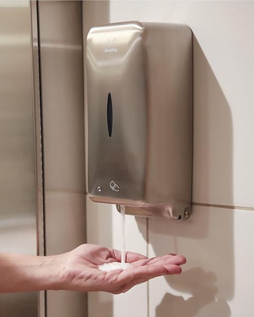 Bradley Diplomat Automatic Touchless Foam Soap/Sanitizer Dispenser for Commercial Restroom, Surface-Mounted, 27 oz Vertical Tank, ADA Compliant, Brushed Stainless Steel, Satin Finish, 6A01-11