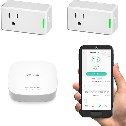 YoLink Plug Mini, 2-Pack, Ultra-Compact Smart Outlet with Over-Temperature Protection & Precision Scheduling, 1/4 Mile LoRa Range, Alexa, Google Assistant Integration, Hub Included