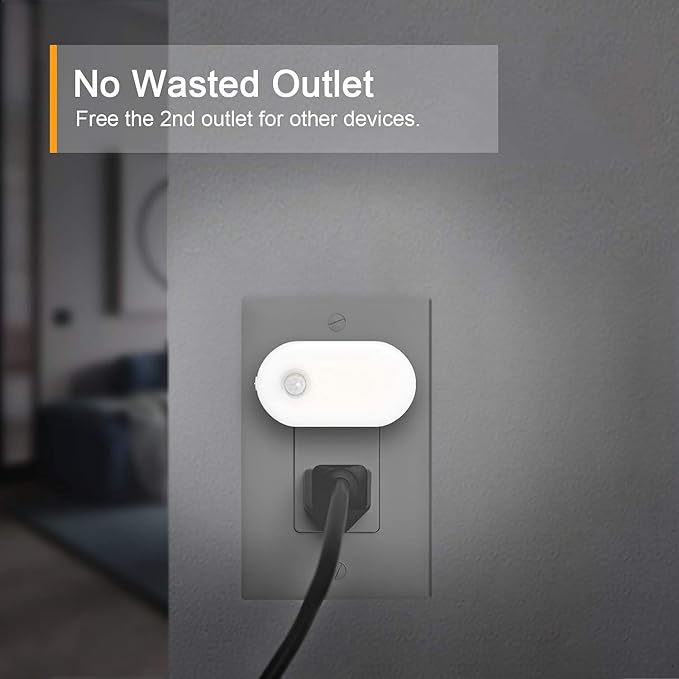 Lyridz 120LM Ultra Bright Plug-in Motion Sensor Night Light, Stepless Dimmable LED Nightlight, Always-On and Auto-Off, for Hallway, Stairs, Bathroom, Bedroom, Garage, Cool White (2-Pack)