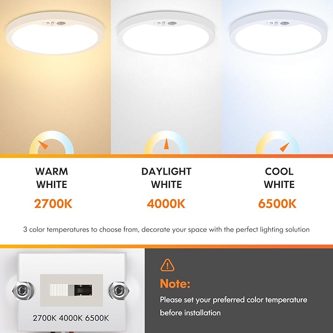 Brightever 4-Pack Motion Sensor Ceiling Light Wired, 7 Inch LED Flush Mount Light Fixture, 2700K/4000K/6500K Selectable, Closet Lights Motion Sensored with Timer for Bathroom, Pantry, Non-Dimmable