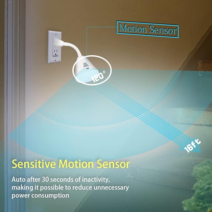 Plug in Motion Sensor Night Light, LED Infrared Sensor Light 6W Light AC 85-265V PIR Infrared Sensor Motion Detector Light Bulb Lamp (White Light, US Plug)