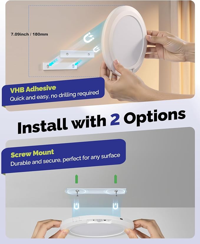 10,000mAh Rechargeable Ceiling Light with Remote, 7.09“ Wireless Waterproof Shower Lights 3000K/4000K/6000K, Battery Powered Light for Closet Battery Operated, Motion Sensor Lights No Wiring