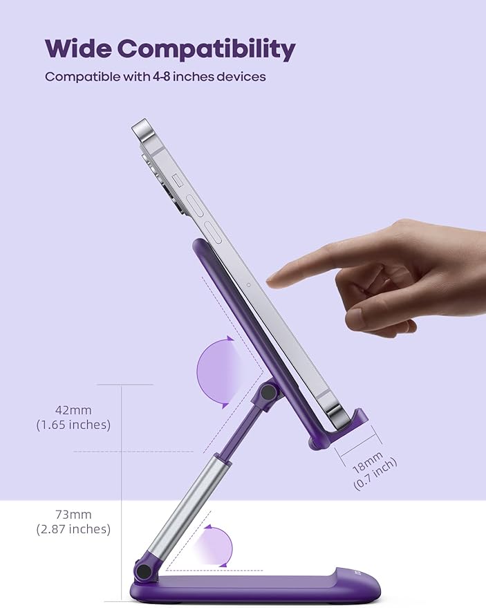Lamicall Purple Phone Holder for Desk - Dark Purple Cellphone Stand Desk Accessories Desktop Office Must Have, Gifts for iPhone 17 16 15 14 13 Pro Max Mini, 12 11 X Plus SE, 4-8'' Telephone Stand