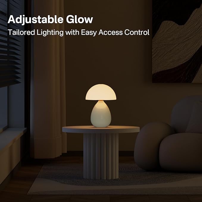 Dawnwake Mushroom Lamp Table Lamp for Bedroom,Ice Crackle Desk Lamp Bedside Small Lamps for Living Room Night Stands,Table Lamps Cute Modern Mid Century Lamps(Cream-Ice Crackle)