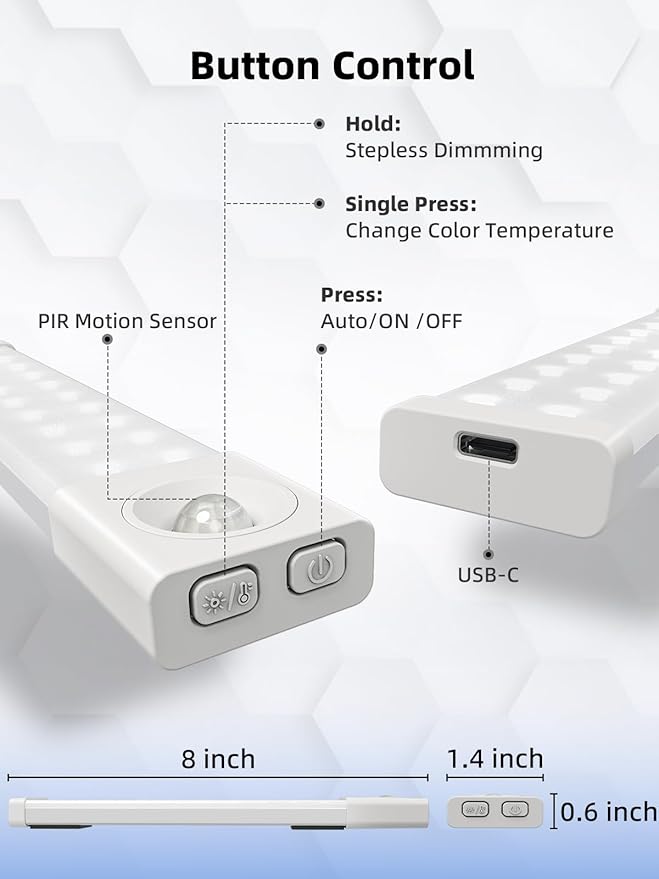 EZVALO 6 Pack Under Cabinet Lights with Charging Station, 8 inch Motion Sensor Light Indoor, 1100mAh Rechargeable Wireless, 3 Color Temperatures, Dimmable LED Closet Lights for Pantry, Hallway, Stair