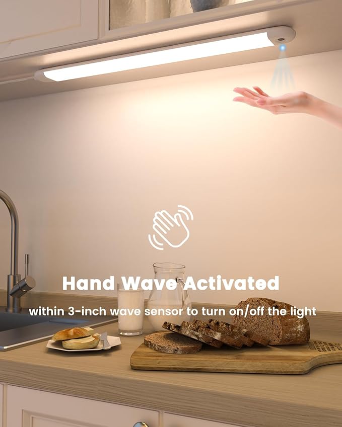 MYPLUS 36" Under Cabinet Lighting, Hand Wave Sensor Under Counter Lights for Kitchen, 600LM Bright LED, 5 Color Temps, Dimmable Under Cabinet Lights Plug in for Desk,Sink,Workbench