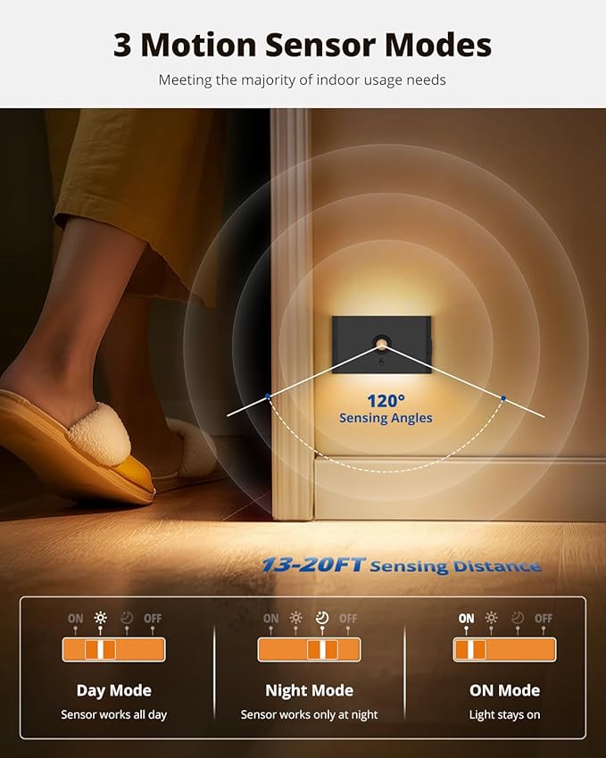 wowatt 3CCT Rechargeable Stair Lights Indoor, Black Stairway Lights Indoor with Magnetic Mount, Dimmable Stair Lights Motion Sensor for Stairway, Hallway, Kitchen, Bathroom(6 Packs)