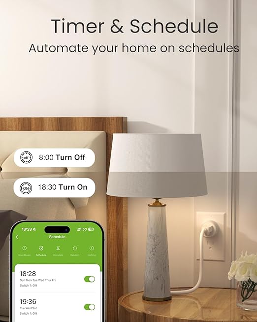 GHome Smart 5G 15A WiFi Smart Plug Compatible with Alexa and Google Home, Outlet Timer Smart Home WiFi Outlet Timer with Remote Control, 5GHz and 2.4GHz Wi-Fi Sockets, ETL FCC Listed, White, 1 Pack