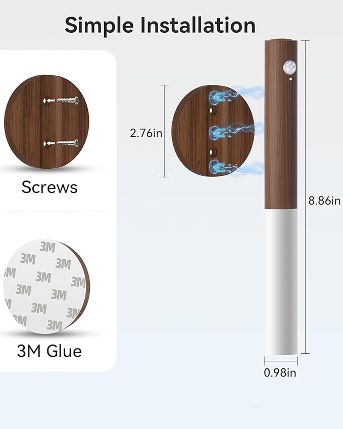 iThird Battery-Operated Wall Sconce Wall Lights: 2200mAh Rechargeable Motion Sensor Magnetic Wireless Stairway Lights Portable Hallway Light Wooden Wall Lighting for Bedroom Stair(White Light)