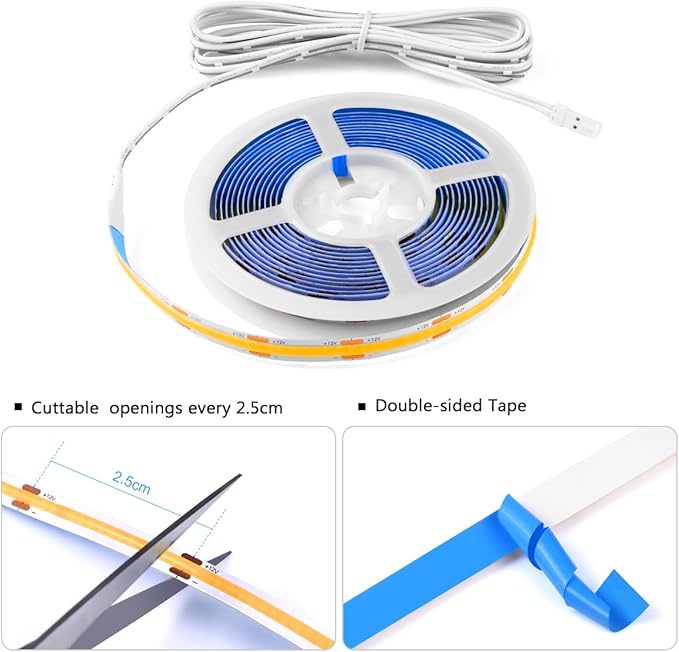 LED Under Cabinet Lighting Kit 6PCS 12V COB LED Strip Lights with 36W Adapter 1M/3.3FT Penetrable Wood Touch Dimmable Led Strip 3000k Flexible LED Cabinet Lights for indoor Kitchen ,Book Shelf, Closet