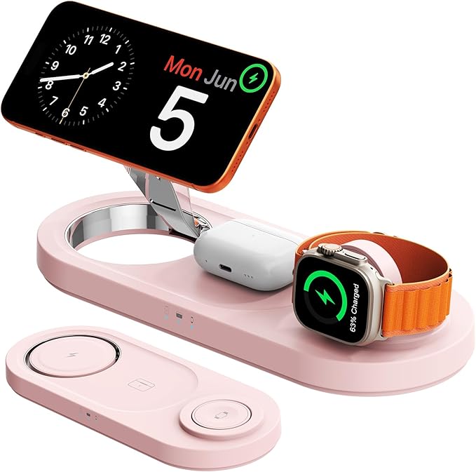 for AppleWatch 5W Fast Charger：3 in 1 Wireless Charging Station for Apple Mag-Safe Charger Stand,Fast Magnetic Wireless Charger Station for iPhone171615 14 13 12 Series,Airpods, Watch（Foldable