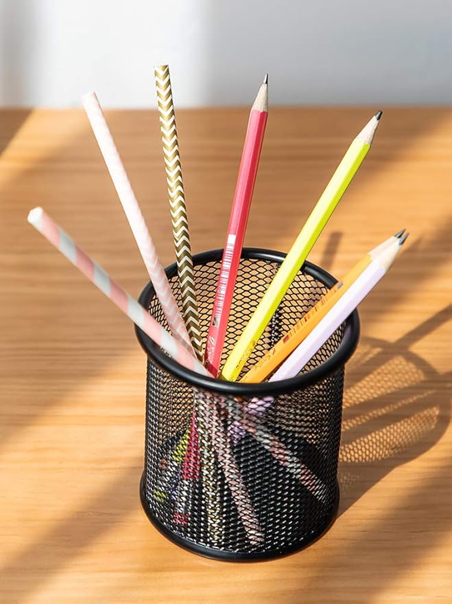 HSYMQ Black Pen Holder Cup for Desk, Pencil Cup Holder, Black Wire Mesh Pen Cup for Desk Office Pen Organizer